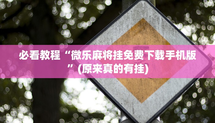 必看教程“微乐麻将挂免费下载手机版”(原来真的有挂)