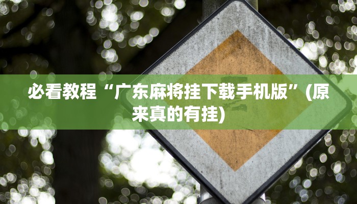 必看教程“广东麻将挂下载手机版”(原来真的有挂)