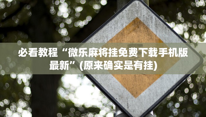 必看教程“微乐麻将挂免费下载手机版最新”(原来确实是有挂)